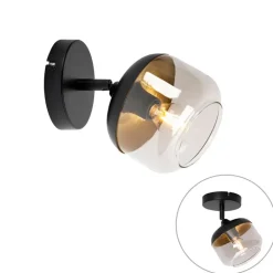 QAZQA Wandstrahler|Deckenstrahler*Design-Spot schwarz mit Gold und Rauchglas – Kyan