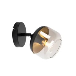 QAZQA Wandstrahler|Deckenstrahler*Design-Spot schwarz mit Gold und Rauchglas – Kyan