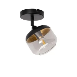 QAZQA Wandstrahler|Deckenstrahler*Design-Spot schwarz mit Gold und Rauchglas – Kyan