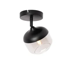 QAZQA Wandstrahler|Deckenstrahler*Design-Spot schwarz mit Gold und Rauchglas – Kyan