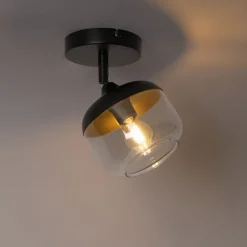 QAZQA Wandstrahler|Deckenstrahler*Design-Spot schwarz mit Gold und Rauchglas – Kyan