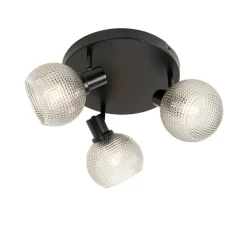 QAZQA Deckenstrahler|Aufbaustrahler*Design-Spot schwarz mit Rauchglas 3-flammig rund - Chico