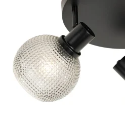 QAZQA Deckenstrahler|Aufbaustrahler*Design-Spot schwarz mit Rauchglas 3-flammig rund - Chico