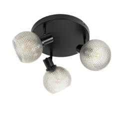 QAZQA Deckenstrahler|Aufbaustrahler*Design-Spot schwarz mit Rauchglas 3-flammig rund - Chico