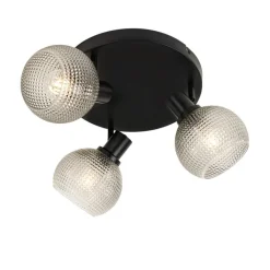 QAZQA Deckenstrahler|Aufbaustrahler*Design-Spot schwarz mit Rauchglas 3-flammig rund - Chico