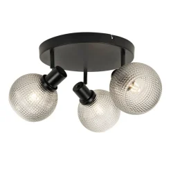 QAZQA Deckenstrahler|Aufbaustrahler*Design-Spot schwarz mit Rauchglas 3-flammig rund - Chico