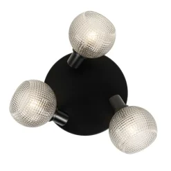 QAZQA Deckenstrahler|Aufbaustrahler*Design-Spot schwarz mit Rauchglas 3-flammig rund - Chico