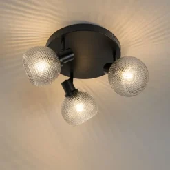 QAZQA Deckenstrahler|Aufbaustrahler*Design-Spot schwarz mit Rauchglas 3-flammig rund - Chico