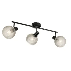 QAZQA Deckenstrahler|Aufbaustrahler*Design-Spot schwarz mit Rauchglas 3-flammig - Chico