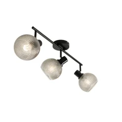 QAZQA Deckenstrahler|Aufbaustrahler*Design-Spot schwarz mit Rauchglas 3-flammig - Chico