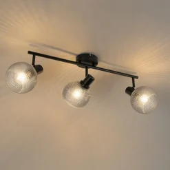 QAZQA Deckenstrahler|Aufbaustrahler*Design-Spot schwarz mit Rauchglas 3-flammig - Chico