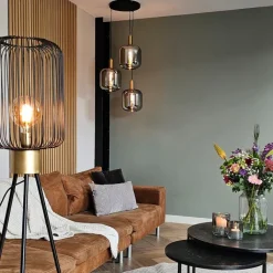 QAZQA Stehlampen|Wohnzimmerlampen*Design-Stehlampe schwarz mit Gold - Mayelle