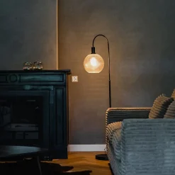 QAZQA Schlafzimmerlampen|Küchenlampen*Design-Stehlampe schwarz mit Rauchglas - Chico