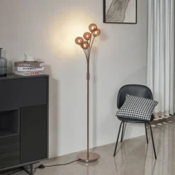 QAZQA Stehlampen|Wohnzimmerlampen*Design-Stehleuchte Bronze mit bronzefarbenem Glas, 5-flammig - Athen