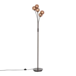 QAZQA Stehlampen|Wohnzimmerlampen*Design-Stehleuchte Bronze mit bronzefarbenem Glas, 5-flammig - Athen