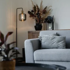 QAZQA Schlafzimmerlampen|Esszimmerlampen*Design-Stehleuchte schwarz mit Gold und Rauchglas – Zuzanna