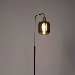 QAZQA Schlafzimmerlampen|Esszimmerlampen*Design-Stehleuchte schwarz mit Gold und Rauchglas – Zuzanna