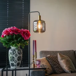 QAZQA Schlafzimmerlampen|Esszimmerlampen*Design-Stehleuchte schwarz mit Gold und Rauchglas – Zuzanna