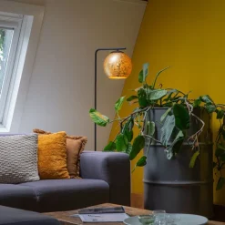 QAZQA Stehlampen|Wohnzimmerlampen*Design-Stehleuchte schwarz mit goldenem Glas - Bert