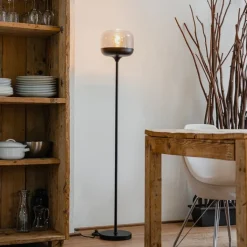 QAZQA Stehlampen|Wohnzimmerlampen*Design-Stehleuchte schwarz mit Gold und Rauchglas – Kyan