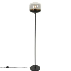 QAZQA Stehlampen|Wohnzimmerlampen*Design-Stehleuchte schwarz mit Gold und Rauchglas – Kyan