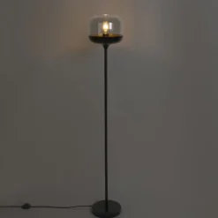 QAZQA Stehlampen|Wohnzimmerlampen*Design-Stehleuchte schwarz mit Gold und Rauchglas – Kyan