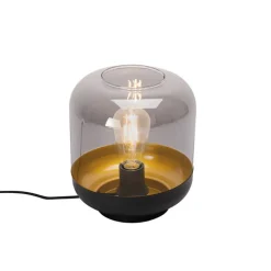 QAZQA Tischlampen|Wohnzimmerlampen*Design-Tischlampe schwarz mit Gold und Rauchglas – Kyan