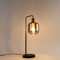 QAZQA Tischlampen|Wohnzimmerlampen*Design-Tischlampe schwarz mit Gold und Rauchglas - Zuzanna