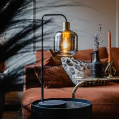 QAZQA Tischlampen|Wohnzimmerlampen*Design-Tischlampe schwarz mit Gold und Rauchglas - Zuzanna