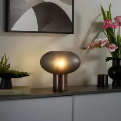 QAZQA Schlafzimmerlampen|Wohnzimmerlampen*Design-Tischleuchte Bronze mit mattgrauem Glas - Umbrella