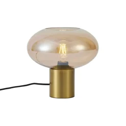 QAZQA Tischlampen|Wohnzimmerlampen*Design-Tischleuchte Messing mit bernsteinfarbenem Glas - Umbrella