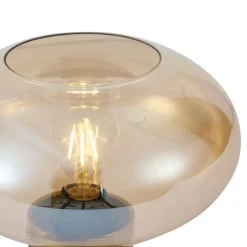 QAZQA Tischlampen|Wohnzimmerlampen*Design-Tischleuchte Messing mit bernsteinfarbenem Glas - Umbrella