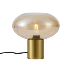 QAZQA Tischlampen|Wohnzimmerlampen*Design-Tischleuchte Messing mit bernsteinfarbenem Glas - Umbrella