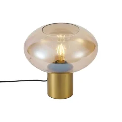 QAZQA Tischlampen|Wohnzimmerlampen*Design-Tischleuchte Messing mit bernsteinfarbenem Glas - Umbrella