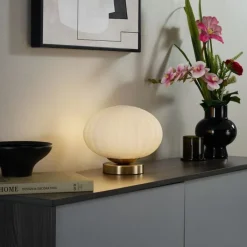 QAZQA Tischlampen|Wohnzimmerlampen*Design-Tischleuchte Messing mit Opalglas - Mochi