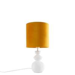 QAZQA Tischlampen|Wohnzimmerlampen*Design-Tischleuchte mit weißem Samtlampenschirm, gelb mit gold 25 cm - Alisia