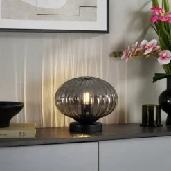 QAZQA Tischlampen|Wohnzimmerlampen*Design-Tischleuchte schwarz mit Rauchglas - Mochi