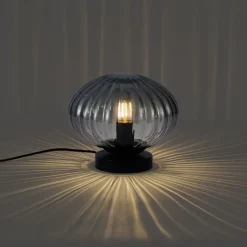 QAZQA Tischlampen|Wohnzimmerlampen*Design-Tischleuchte schwarz mit Rauchglas - Mochi