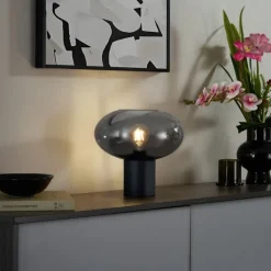 QAZQA Tischlampen|Wohnzimmerlampen*Design-Tischleuchte Schwarz mit Rauchglas - Umbrella