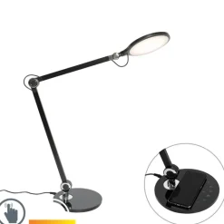 QAZQA Led-Tischleuchten|Tischlampen*Design-Tischleuchte schwarz inkl. LED mit Touch- und Induktionsladegerät - Don