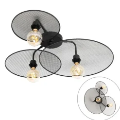 QAZQA Wandleuchten|Wohnzimmerlampen*Design-Wandleuchte schwarz mit Netz 3-flammig – Jane