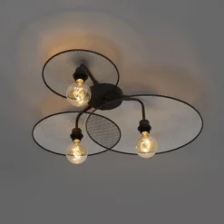 QAZQA Wandleuchten|Wohnzimmerlampen*Design-Wandleuchte schwarz mit Netz 3-flammig – Jane