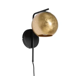 QAZQA Schlafzimmerlampen|Küchenlampen*Design-Wandleuchte schwarz mit goldenem Glas - Bert