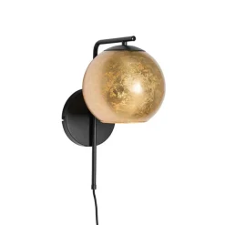 QAZQA Schlafzimmerlampen|Küchenlampen*Design-Wandleuchte schwarz mit goldenem Glas - Bert