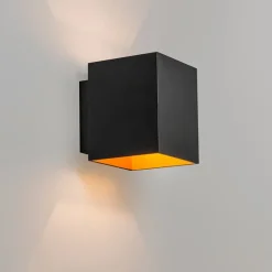 QAZQA Wandleuchten|Wohnzimmerlampen*Design-Wandleuchte schwarz und gold quadratisch - Sola