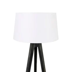 QAZQA Stehlampen|Wohnzimmerlampen*Dreibeinstativ schwarz mit Leinenschirm weiß 45 cm - Dreibeinstativ Classic