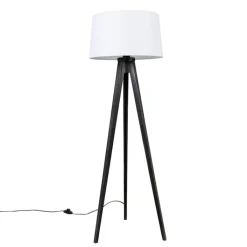 QAZQA Stehlampen|Wohnzimmerlampen*Dreibeinstativ schwarz mit Leinenschirm weiß 45 cm - Dreibeinstativ Classic