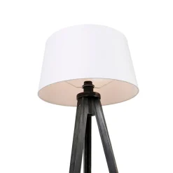 QAZQA Stehlampen|Wohnzimmerlampen*Dreibeinstativ schwarz mit Leinenschirm weiß 45 cm - Dreibeinstativ Classic