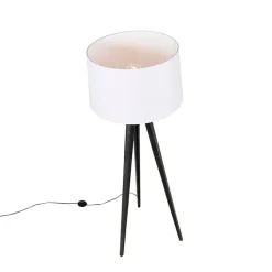 QAZQA Stehlampen|Wohnzimmerlampen*Dreibeinstativ schwarz mit Leinenschirm weiß 45 cm - Dreibeinstativ Classic