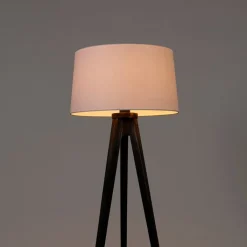 QAZQA Stehlampen|Wohnzimmerlampen*Dreibeinstativ schwarz mit Leinenschirm weiß 45 cm - Dreibeinstativ Classic